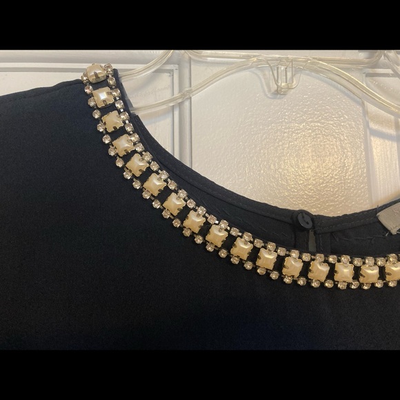 NWT San Tropez West Navy Blouse with Jeweled Neckline Size L - Picture 2 of 5